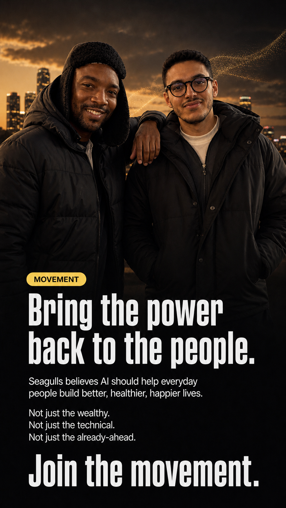 Founders against a city skyline: bring the power back to the people